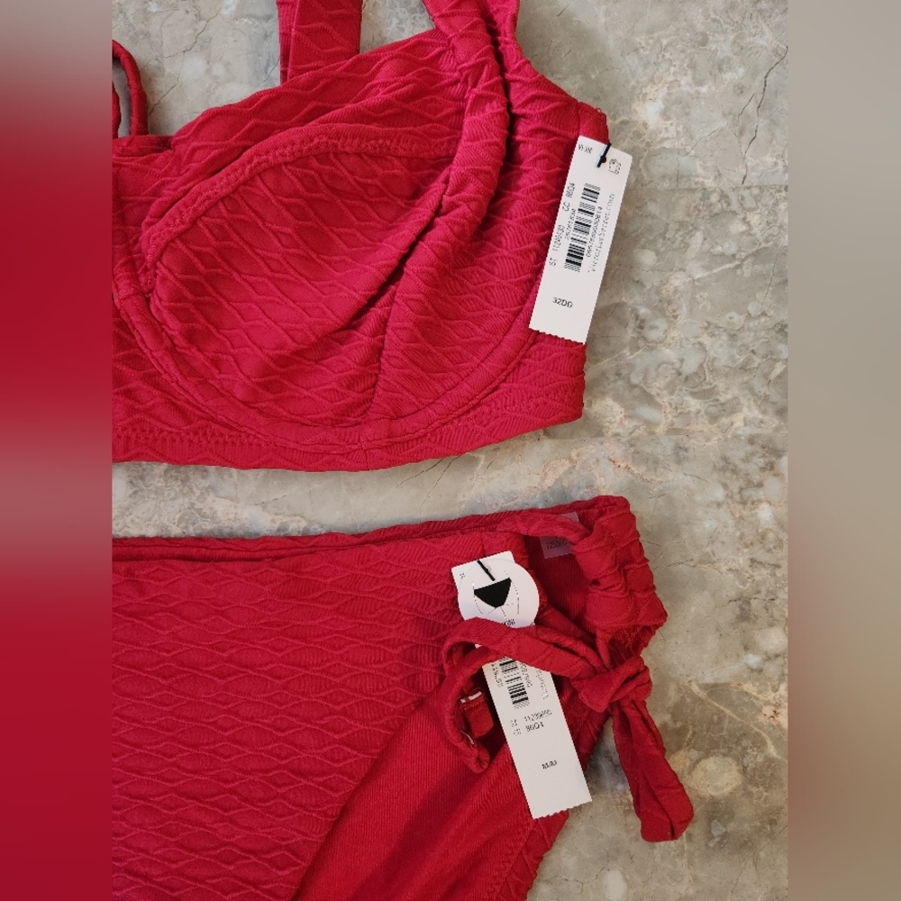 32DD/M VS Swim Full Coverage Bikini Top Side Tie Bikini Set Red - Picture 3 of 9